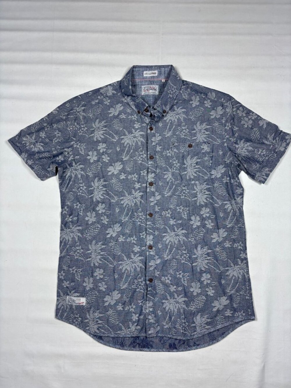 7 Diamonds Vintage All of the Stars Hawaiian Jacquard Button Shirt Blue Mens Med